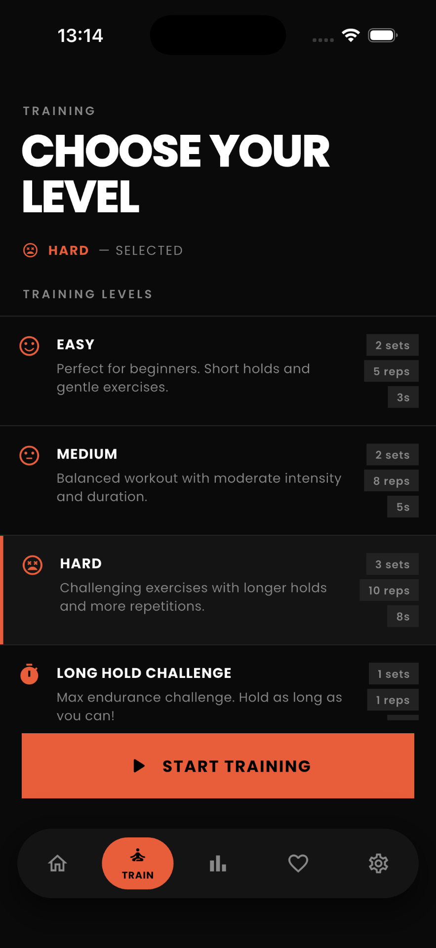 Choose Your Level screen